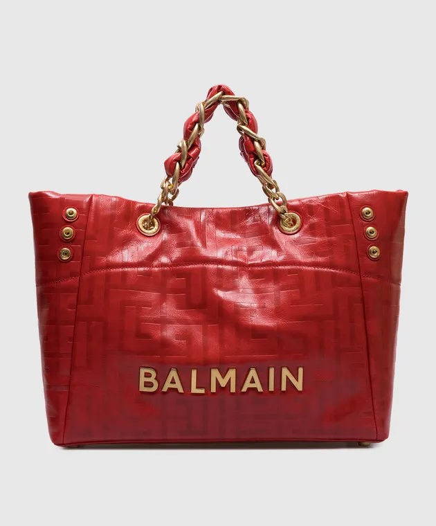Balmain Borsa tote in pelle rossa 1945 con logo DN0FF827LETF