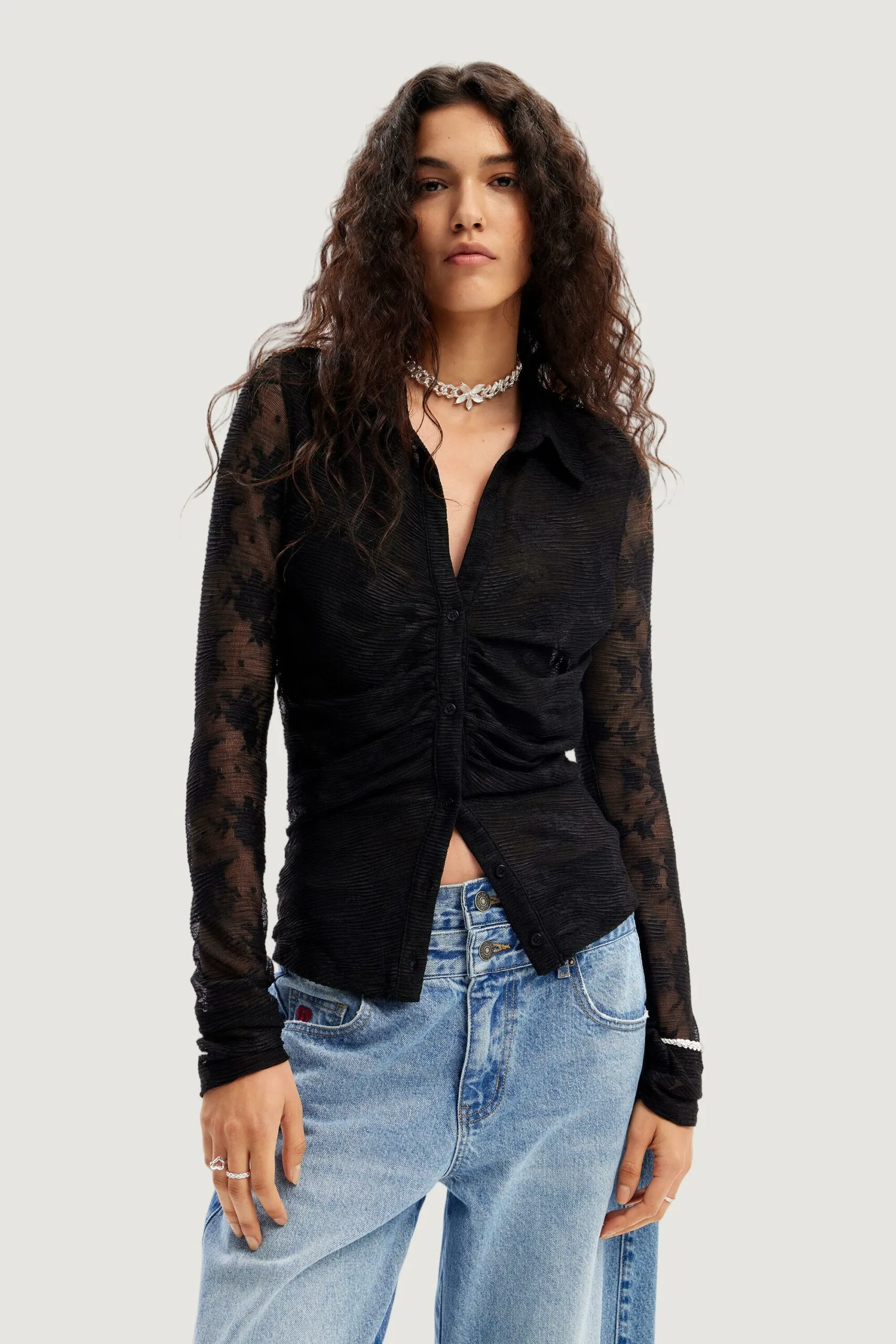 Camicia manica lunga Desigual abata Nero