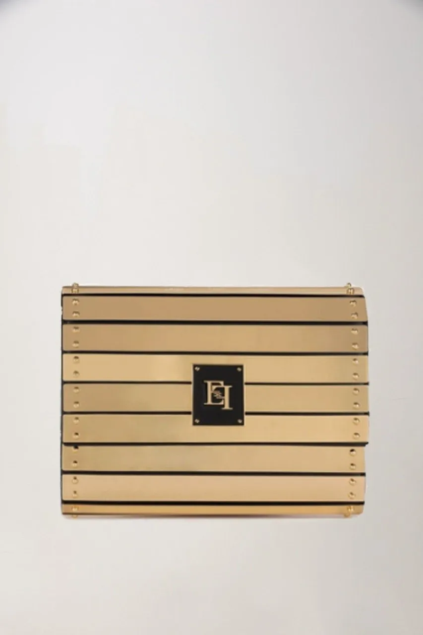 Clutch specchiata a stecche con tracolla Nero
