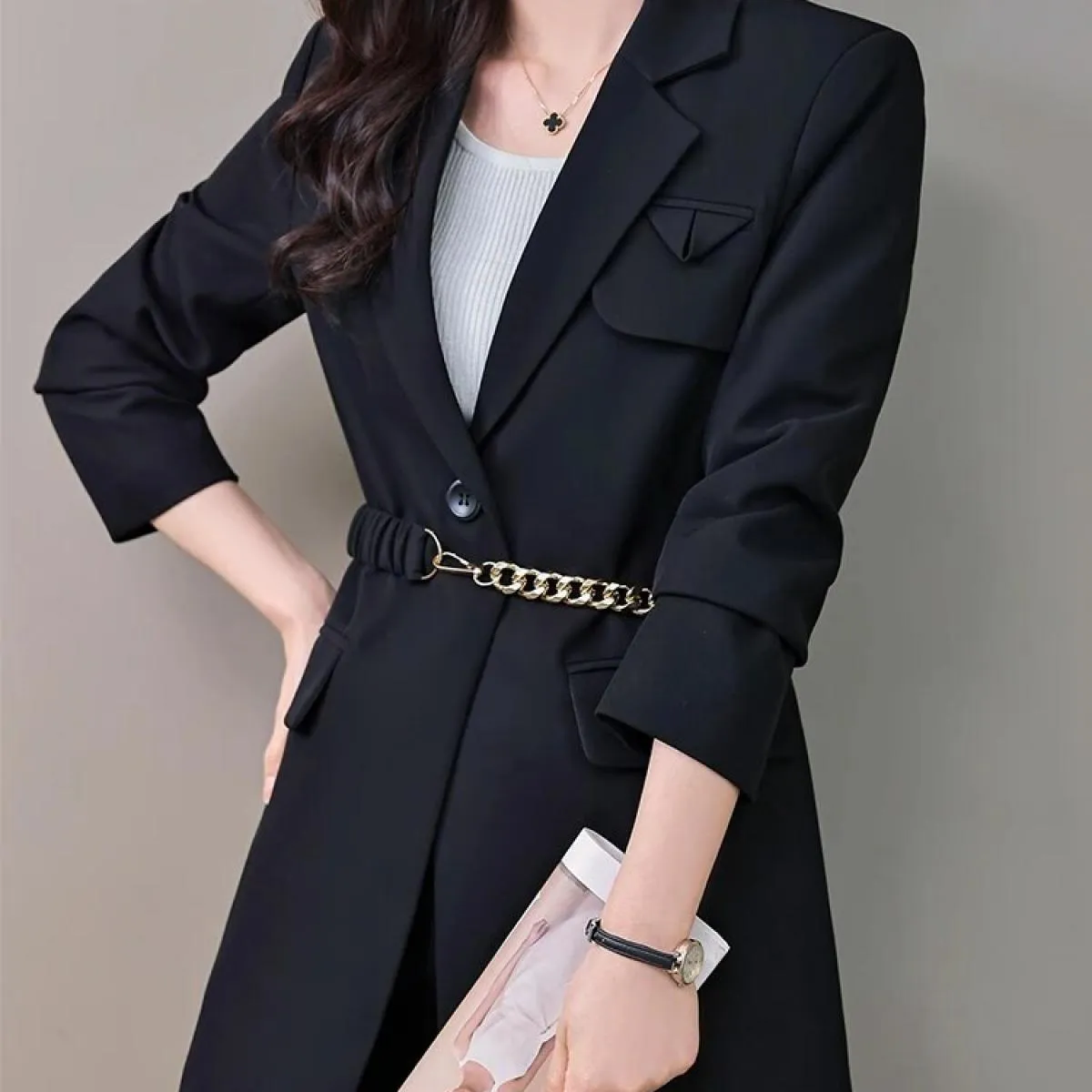 Giacca da donna casual blazer da donna marrone nero alla moda Cappotto da donna a maniche lunghe con bottone singolo Giacca autu