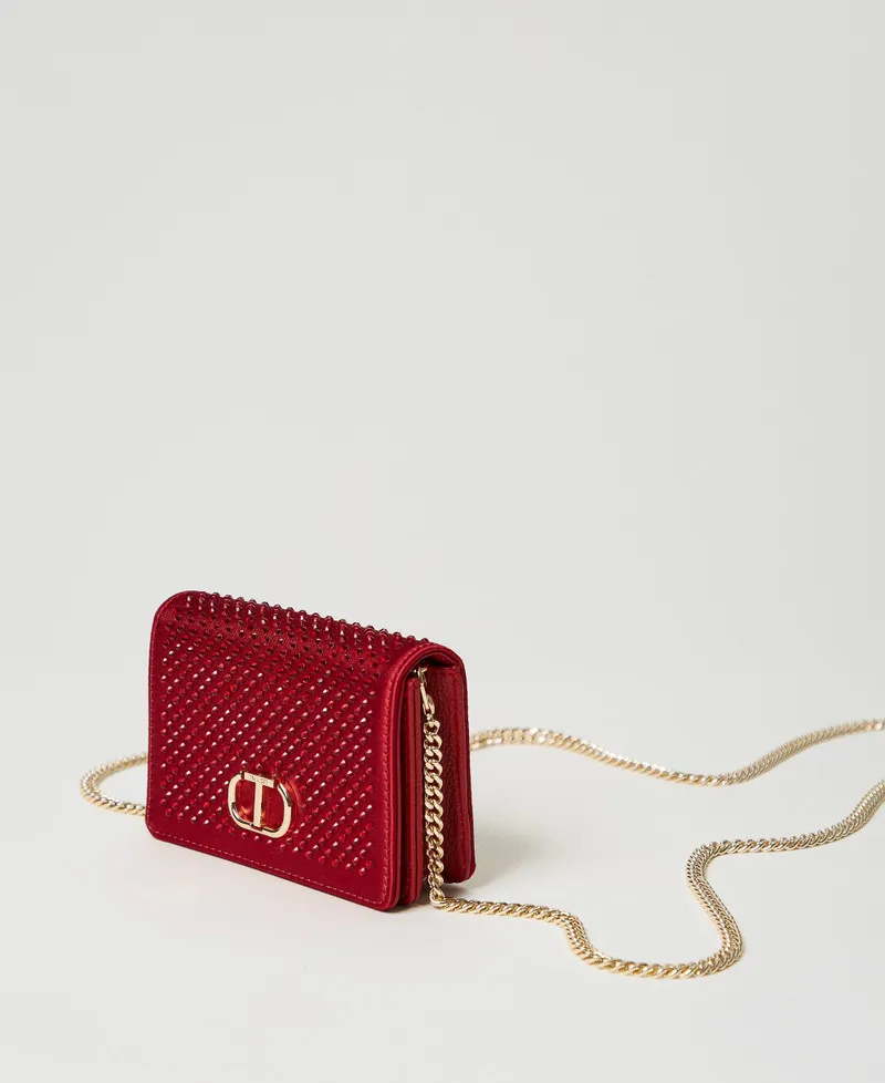 Mini borsa a tracolla in raso con strass