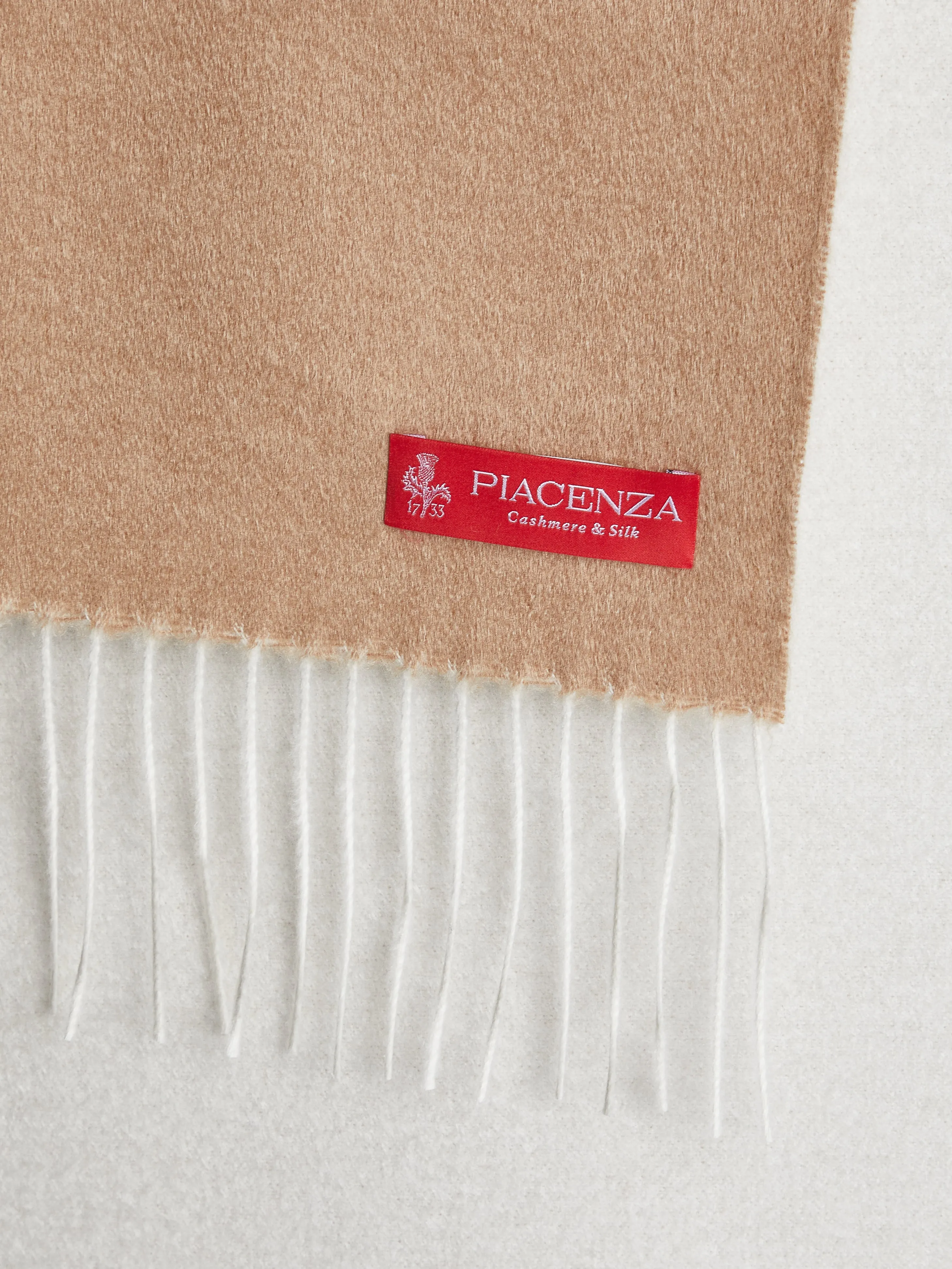 MIRROR - Sciarpa in Cashmere seta bicolore cammello bianco