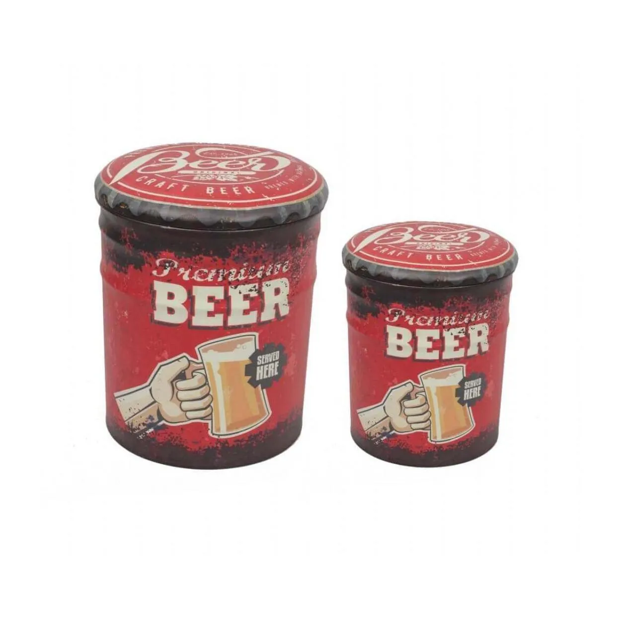 SET DI 2 POUF CONTENITORE TONDO BIRRA ROSSO E NERO - MULTICOLOR